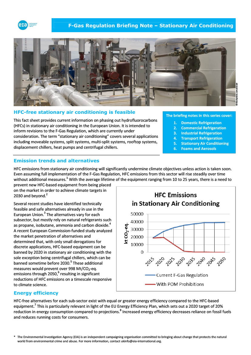 F-Gas Regulation Briefing Note – Stationary Air Conditioning - EIA