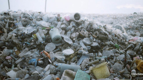 A large pile of plastic waste
