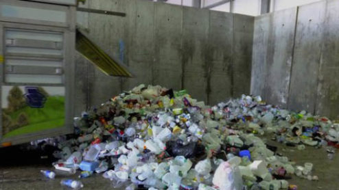 Plastic waste in a UK warehouse