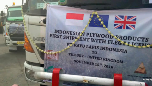 The first official shipment of legal FLEGT-licensed timber from Indonesia arrives in the UK in November 2016