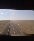 The gobi desert from the Trans-Siberian railway that connects Moscow with Beijing.